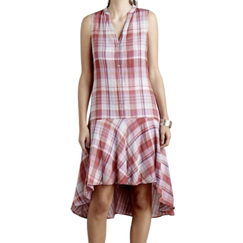 Anthropologie Dress Women's Small Ruffle Hi Lo Plaid Gauze Beach Lightweight